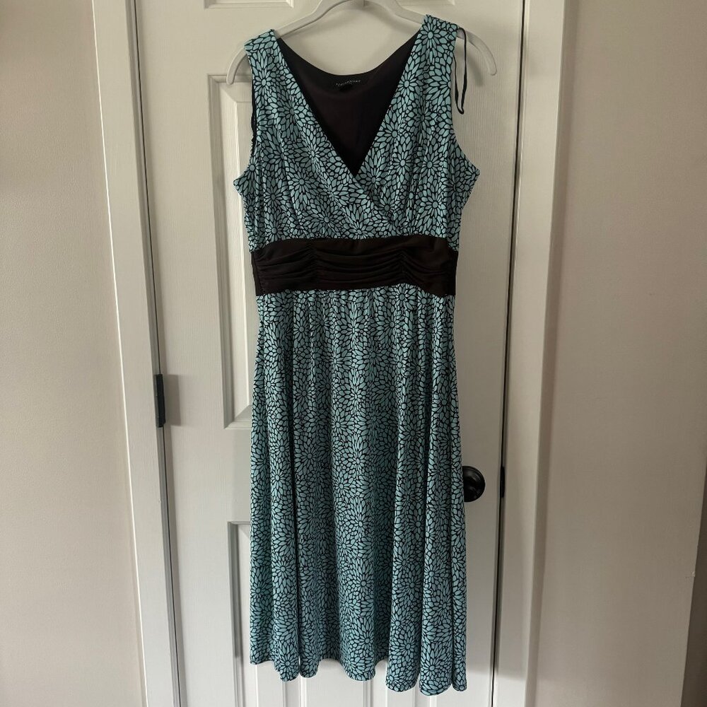 Perceptions Petite Mint Green and Brown Flower Print Dress Size 10P P3